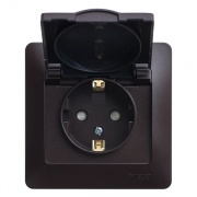 Розетка с заземлением со шторками с крышкой 16А IP20 в сборе SE Glossa, шоколад